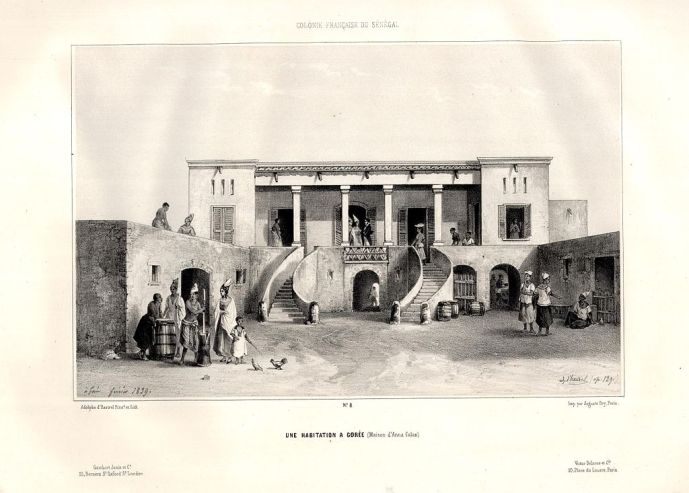 Une habitation à Gorée, Maison d'Anna Colas Pépin, Etienne Adolphe d'Hastrel de Rivedoux, 1839